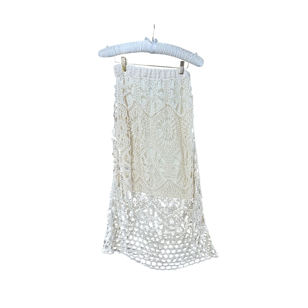 Indigo & Lace M Ivory Crochet Lace Maxi Skirt Pull On Boho Festival Cottagecore